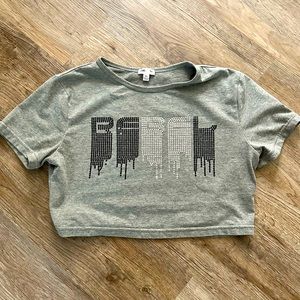 Rebel Athletic crop top with drip logo in rhinestones.